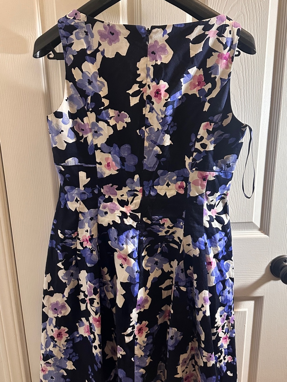 Ralph Lauren Navy Floral Fit-and-Flare Dress with Lavender and White Blooms